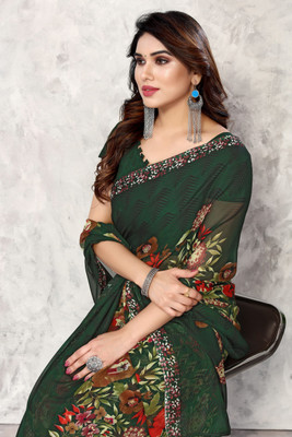 YASHIKA Printed, Digital Print Daily Wear Georgette Saree(Green)