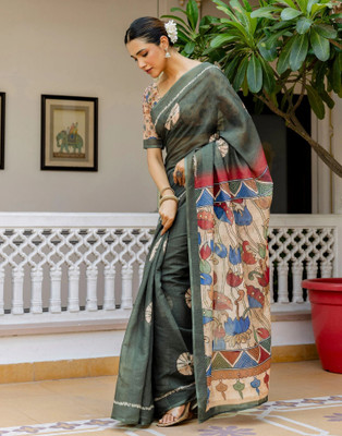 Samah Striped Daily Wear Linen Saree(Multicolor)