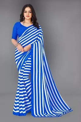 VKARAN Solid/Plain Bollywood Lycra Blend Saree(Blue)