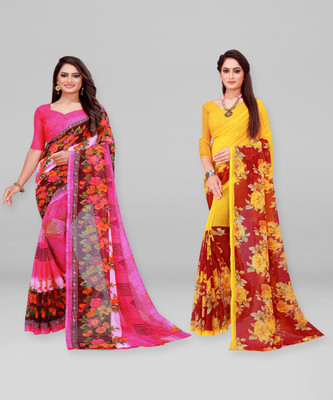 Divastri Solid/Plain Daily Wear Georgette Saree(Pack of 2, Cream)