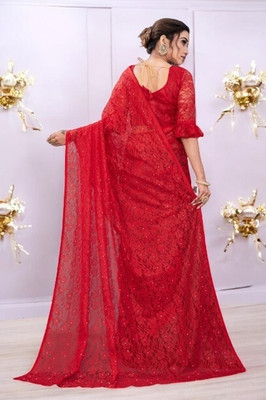 NEXA Self Design Bollywood Net Saree(Red)