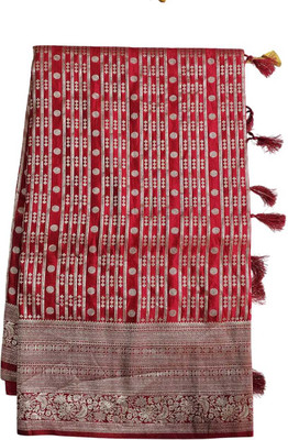 Mudhugumma Collections Woven, Striped Banarasi Silk Blend Saree(Red)