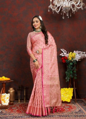 ZILVIRA Woven Banarasi Silk Blend Saree(Pink)