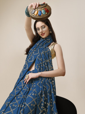 Clemira Embellished Bollywood Georgette Saree(Light Blue)