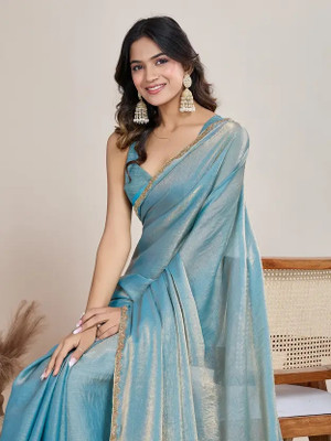 Drapevilla Solid/Plain Bollywood Silk Blend Saree(Blue)