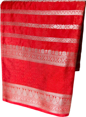 BabuCreation Woven Banarasi Silk Blend Saree(Red, Gold)