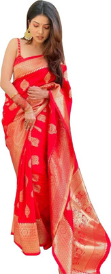 SHRIMAY Woven Kanjivaram Silk Blend Saree(Red)