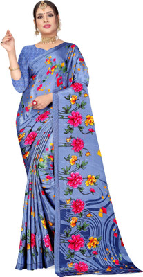 Divastri Printed Daily Wear Crepe Saree(Blue)