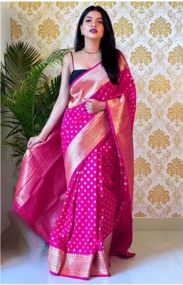 Kartvya Printed Kanjivaram Jacquard, Pure Silk Saree(Pink, Gold)