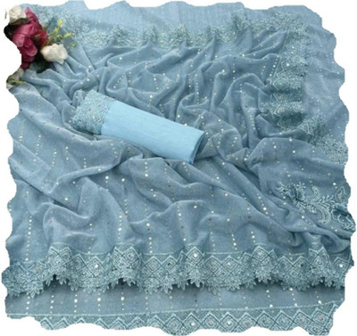 KRUTUM Embellished Bollywood Lycra Blend Saree(Light Blue)