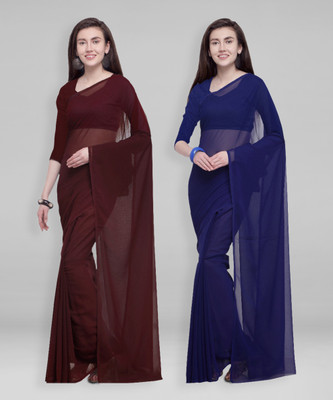 kashvi sarees Solid/Plain Daily Wear Georgette Saree(Pack of 2, Multicolor)