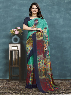 Kanooda Prints Digital Print Bollywood Georgette Saree(Green)