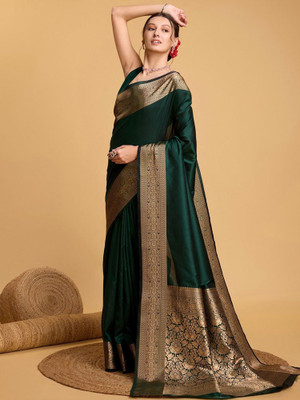 Anouk Rustic Woven Banarasi Silk Blend Saree(Green)