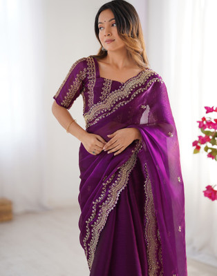 Satrani Embroidered Bollywood Chiffon Saree(Magenta)
