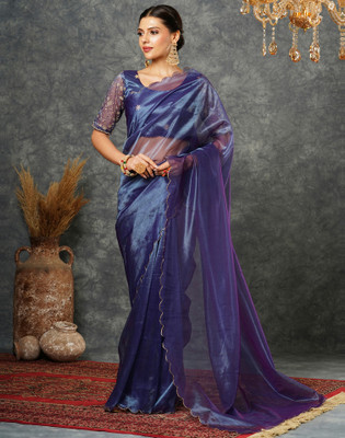 Divastri Solid/Plain Bollywood Net Saree(Dark Blue)