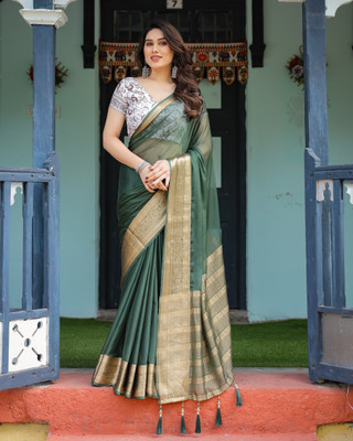 DHAYNAAND REEWA FASHION Solid/Plain, Embellished Bollywood Chiffon Saree(Green)