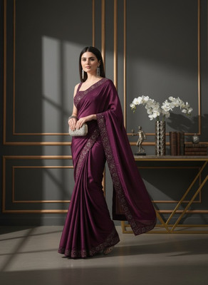 FULARI Embroidered, Geometric Print Bollywood Chiffon Saree(Maroon)