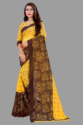 Vimalnath Synthetics Printed Mysore Georgette Saree(Yellow)