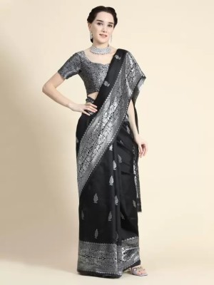 Sarika Enterprise Printed Banarasi Pure Silk Saree(Black)