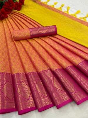 Bombey Velvat Fab Woven Daily Wear Cotton Silk Saree(Gold)