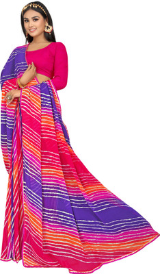 Pemal Designer Striped Leheria Georgette Saree(Multicolor)