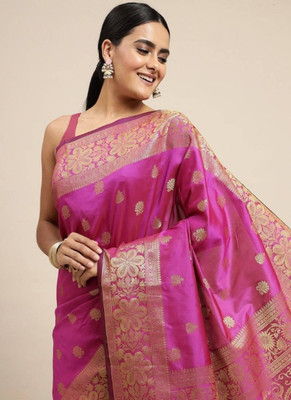 NP CREATION Woven Kanjivaram Pure Silk Saree(Pink)