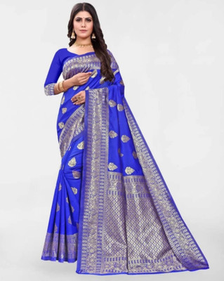 HouseOfCommon Woven Banarasi Jacquard Saree(Dark Blue)