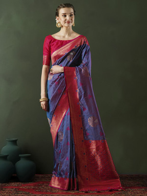 Sangria Woven Banarasi Silk Blend Saree(Purple)