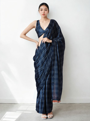 Sangria Printed Bollywood Silk Blend Saree(Dark Blue)