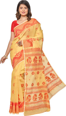 MACAOO Woven Handloom Linen Saree(Yellow)