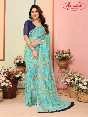 Anand Sarees Geometric Print Bollywood Chiffon Saree(Light Blue)