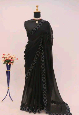 Ellesti fab Self Design, Solid/Plain, Striped Bollywood Georgette Saree(Black)