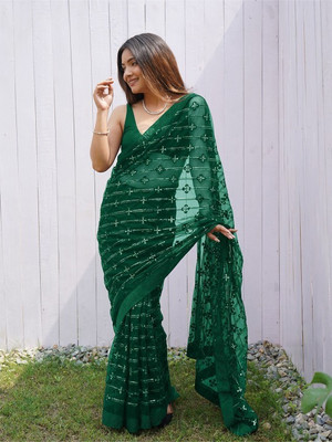 ANOUK Embellished Daily Wear Net Saree(Green)