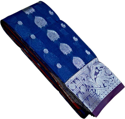 sri amman sarees Woven Banarasi Cotton Silk Saree(Blue, Silver)