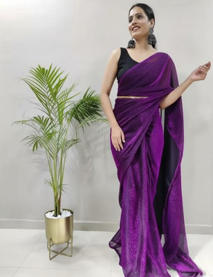 Online Bazaaar Solid/Plain Bollywood Lycra Blend Saree(Purple)