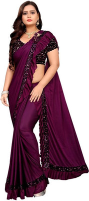 JSIYA Embellished Bollywood Lycra Blend Saree(Purple)