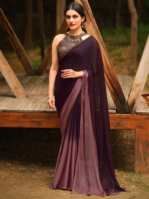 Divastri Embellished Bollywood Chiffon Saree(Purple)