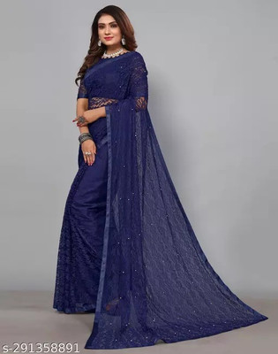 Vragi Self Design Bollywood Net Saree(Blue)
