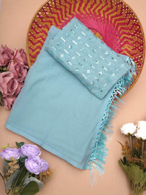 Aaradhna Printed Banarasi Georgette Saree(Light Blue)