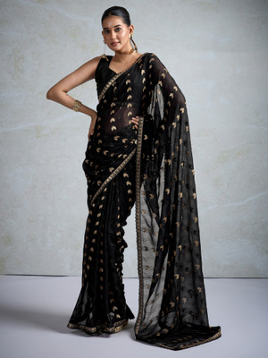 ANOUK Embellished Bollywood Georgette Saree(Black)
