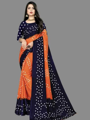 jihana fab Printed Bandhani Chiffon Saree(Orange)