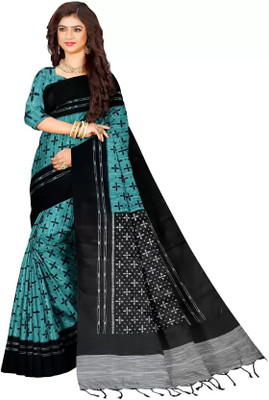 Maadurgas Printed Sambalpuri Cotton Blend Saree(Dark Blue)