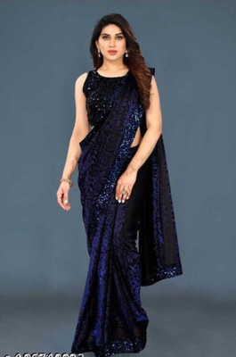 SHREENATHJI CREATION Self Design Bollywood Lycra Blend Saree(Blue)
