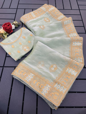 KHRITI FAB Embroidered Bollywood Jimmy choo Saree(Light Green)