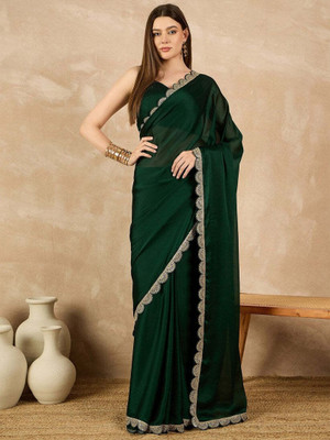 SumukhFashion Solid/Plain Bollywood Chiffon Saree(Green)