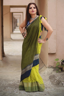 Shree Hari Self Design Handloom Pure Cotton Saree(Light Green)