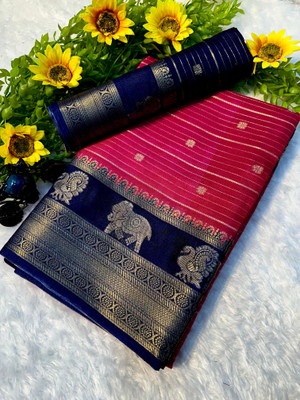 Anuradha Enterprise Striped, Woven, Self Design Mysore Silk Blend Saree(Pink, Blue)