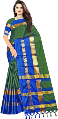 Shruti Bandhani Self Design Bollywood Cotton Silk Saree(Dark Green)