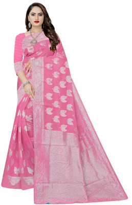 Samai Woven Banarasi Cotton Blend Saree(Pink)