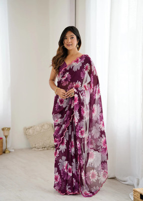MM VENTURE Floral Print Bollywood Georgette Saree(Purple)